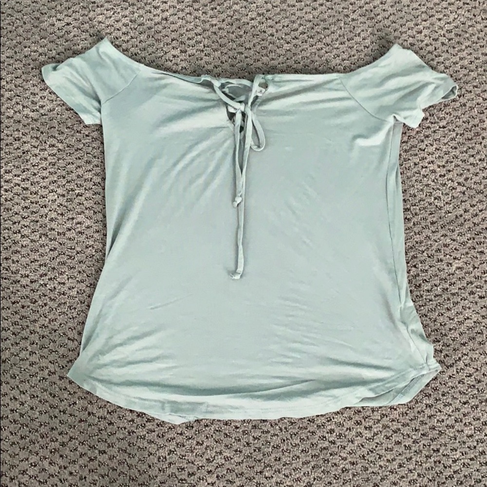 Pacsun off the shoulder grey/green top